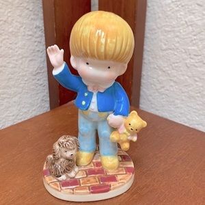 🔹1981 Joan Walsh Anglund Porcelain Figurine Teddy Bear Boy Statue Puppy